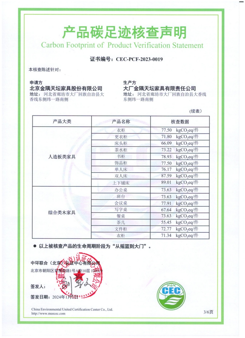 大廠金隅天壇家具有限責任公司-CEC-PCF-2023-0019